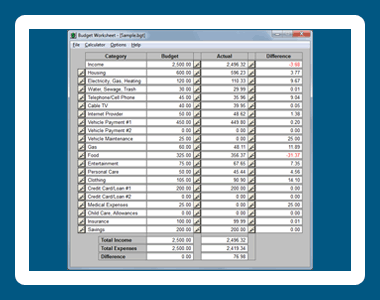 Budget Worksheet screenshot