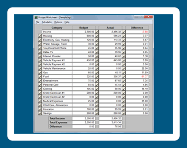 Budget Worksheet Screenshot
