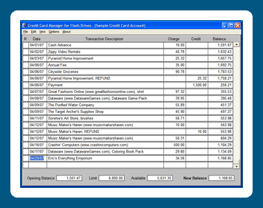 Credit Card Manager runs entirely from a flash drive. Published by Dataware.