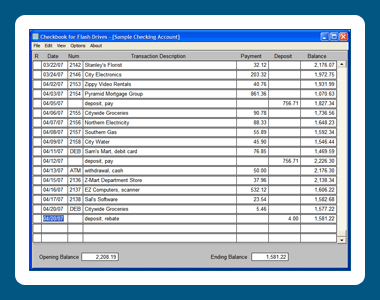 Checkbook for Flash Drives screen shot