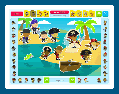 Find the correct stickers to complete pirate scenes!