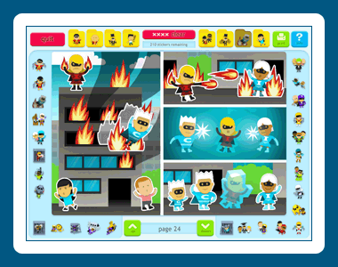 Find the correct stickers to complete action scenes!