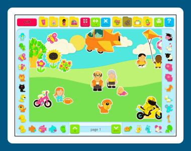 Kids can play with electronic stickers in Sticker Book by Dataware.